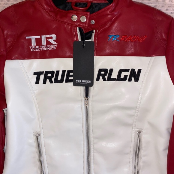 True Religion Women's Red and White Racing Leather Jacket - Picture 3 of 10
